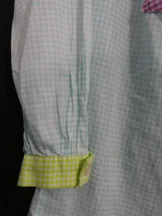 Handmade Pastel Colorblock Gingham Button-Down Shirt - P2P 21" - Picture 8 of 16